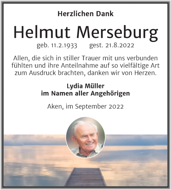 Traueranzeige von Helmut Merseburg von Trauerkombi Köthen