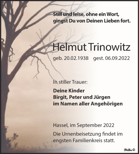 Traueranzeige von Helmut Trinowitz von Trauerkombi Zeitz