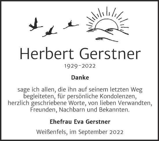 Traueranzeige von Herbert Gerstner von Trauerkombi Weißenfels
