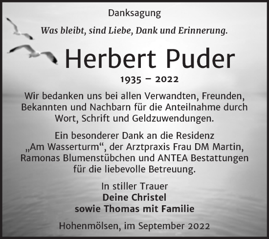 Traueranzeige von Herbert Puder von Trauerkombi Weißenfels