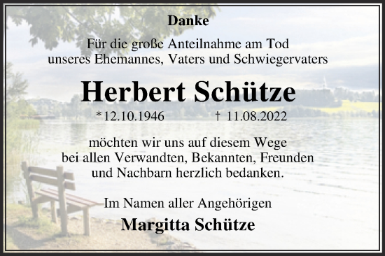 Traueranzeige von Herbert Schütze von Trauerkombi Dessau