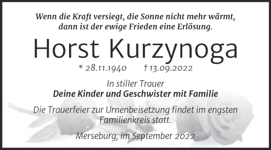 Traueranzeige von Horst Kurzynoga von Trauerkombi Merseburg