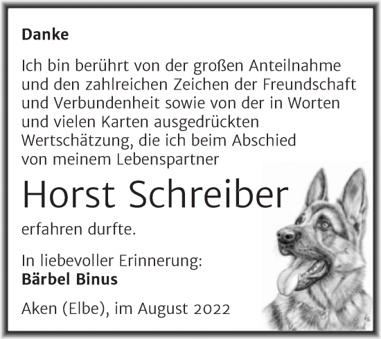 Traueranzeige von Horst Schreiber von Trauerkombi Köthen