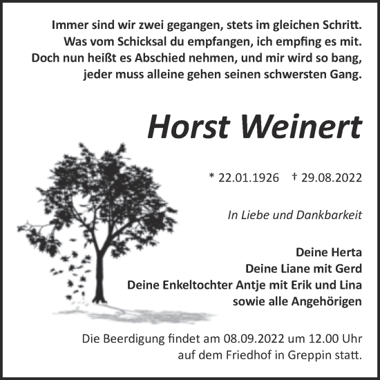 Traueranzeige von Horst Weinert von Trauerkombi Bitterfeld