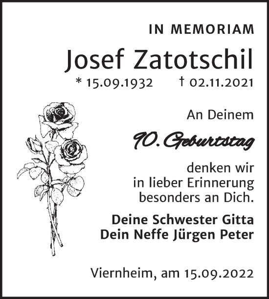 Traueranzeige von Josef Zatotschil von Mitteldeutsche Zeitung Halle/Saalkreis