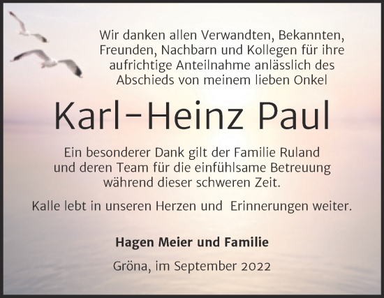 Traueranzeige von Karl-Heinz Paul von Trauerkombi Bernburg