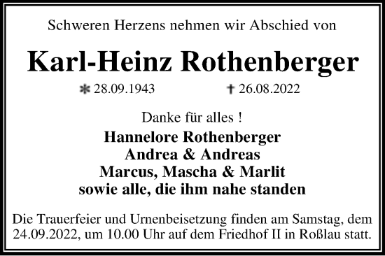 Traueranzeige von Karl-Heinz Rothenberger von Trauerkombi Dessau