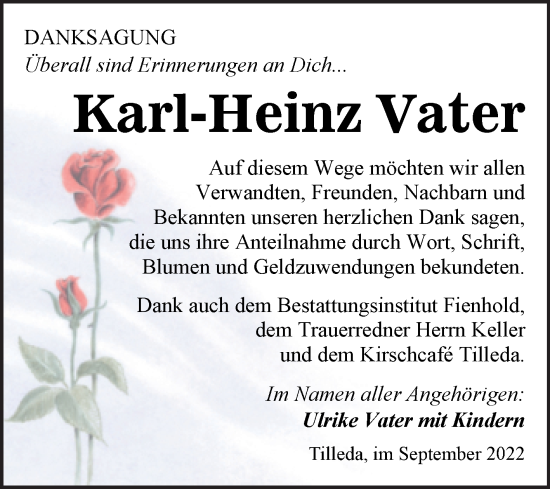 Traueranzeige von Karl-Heinz Vater von Trauerkombi Sangerhausen