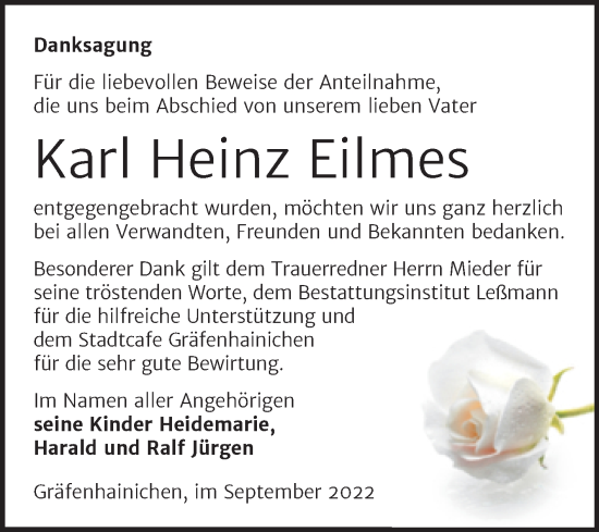 Traueranzeige von Karl Heinz Eilmes von Trauerkombi Wittenberg