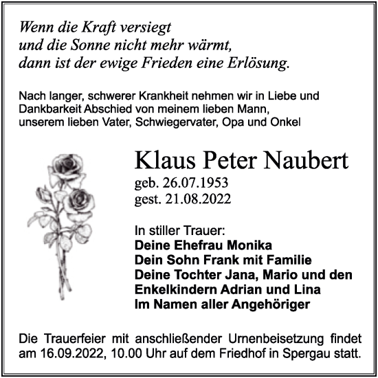 Traueranzeige von Klaus Peter Naubert von Trauerkombi Merseburg