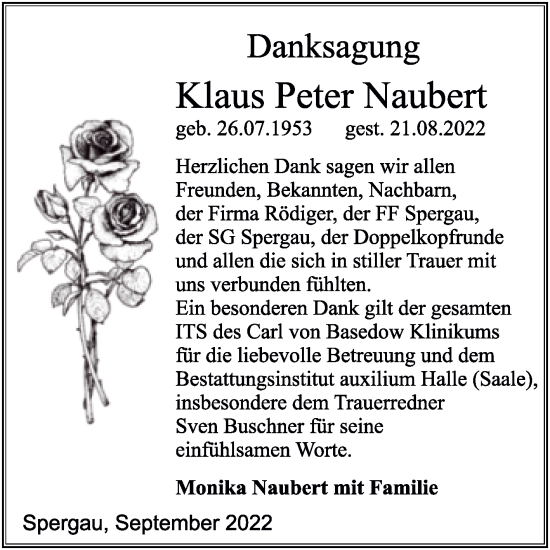 Traueranzeige von Klaus Peter Naubert von Trauerkombi Merseburg