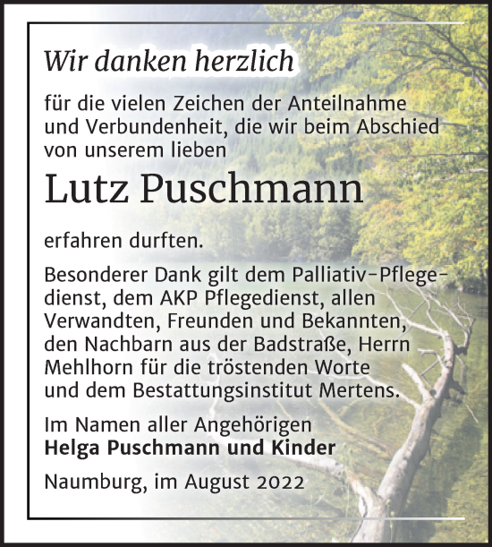 Traueranzeige von Lutz Puschmann von Wochenspiegel Naumburg/Nebra