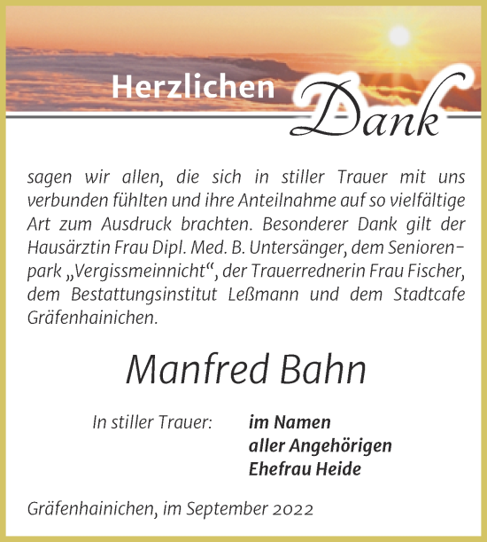 Traueranzeige von Manfred Bahn von Trauerkombi Wittenberg