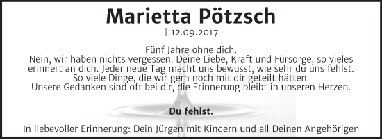 Traueranzeige von Marietta Pötzsch von Trauerkombi Wittenberg
