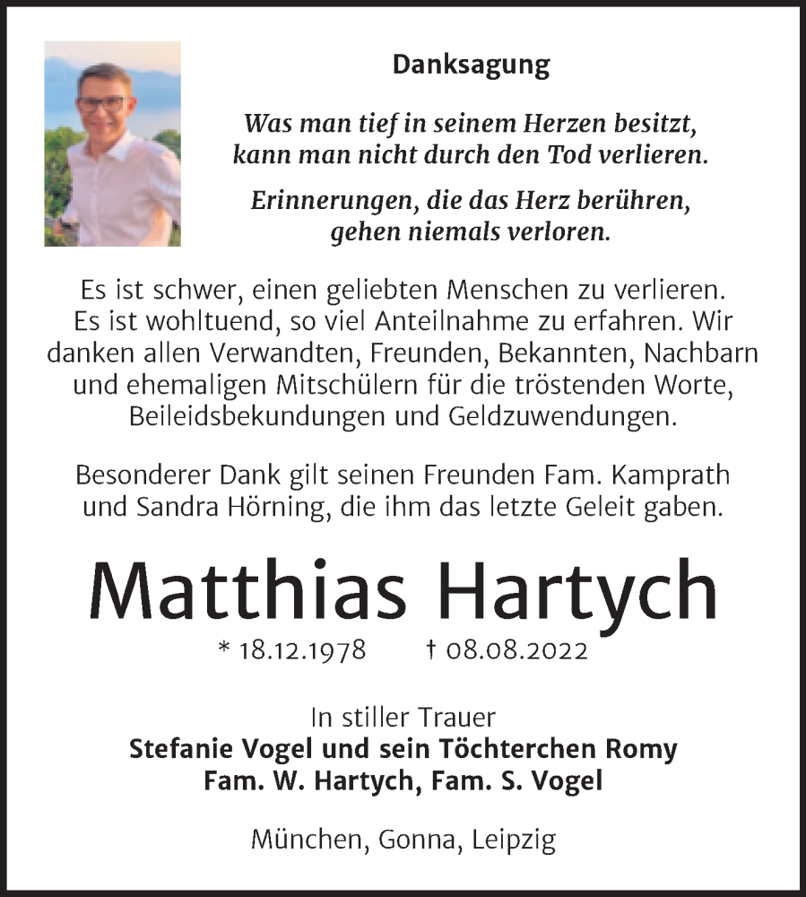  Traueranzeige für Matthias Hartych vom 03.09.2022 aus Trauerkombi Sangerhausen