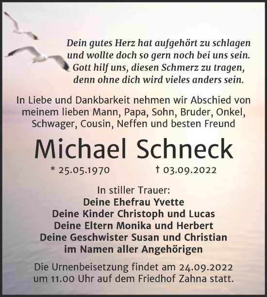 Traueranzeige von Michael Schneck von Trauerkombi Wittenberg