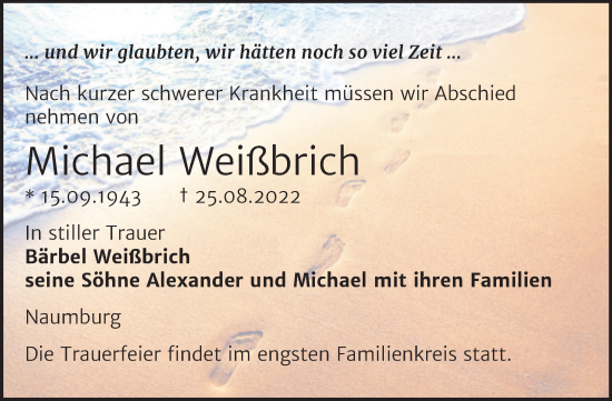 Traueranzeige von Michael Weißbrich von Naumburger Tageblatt
