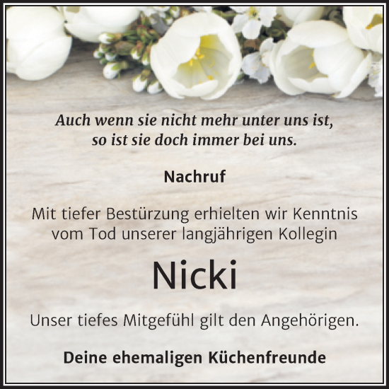 Traueranzeige von Nicki  von Trauerkombi Wittenberg