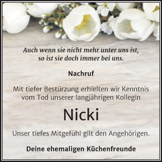 Traueranzeige von Nicki  von Trauerkombi Wittenberg