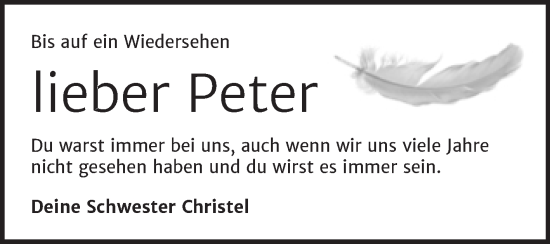 Traueranzeige von Peter  von Trauerkombi Wittenberg