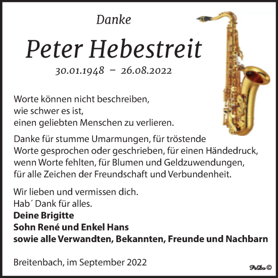Traueranzeige von Peter Hebestreit von Trauerkombi Zeitz