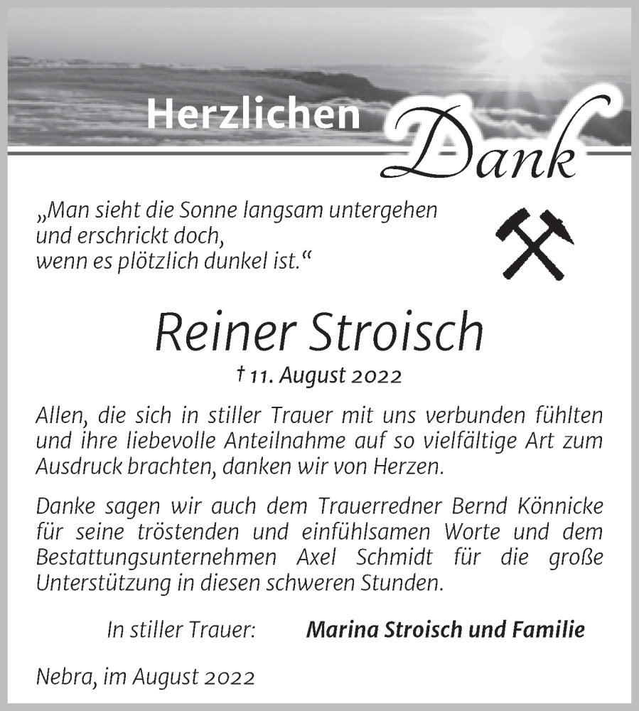 Traueranzeige für Reiner Stroisch vom 07.09.2022 aus Wochenspiegel Naumburg/Nebra