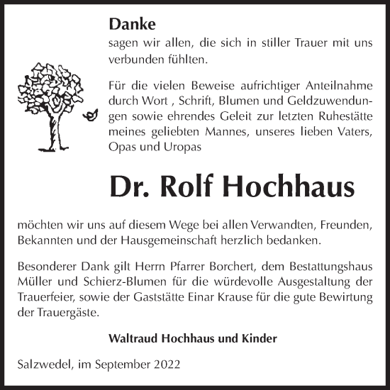 Traueranzeige von Rolf Hochhaus von Mitteldeutsche Zeitung Merseburg/Querfurt