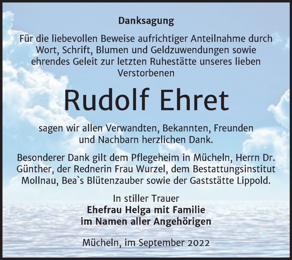  Traueranzeige für Rudolf Ehret vom 10.09.2022 aus Trauerkombi Merseburg
