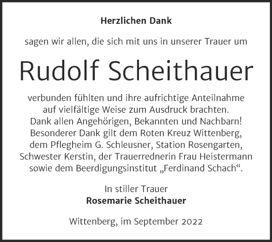 Traueranzeige von Rudolf Scheithauer von Trauerkombi Wittenberg