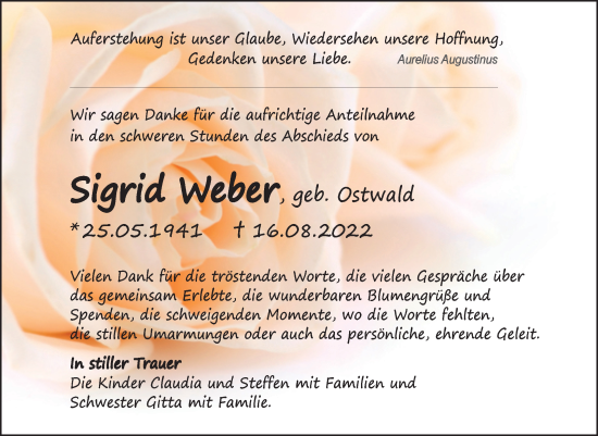 Traueranzeige von Sigrid Weber von Trauerkombi Köthen