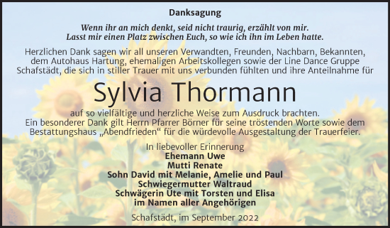 Traueranzeige von Sylvia Thormann von Trauerkombi Merseburg