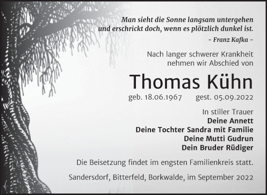 Traueranzeige von Thomas Kühn von Trauerkombi Bitterfeld