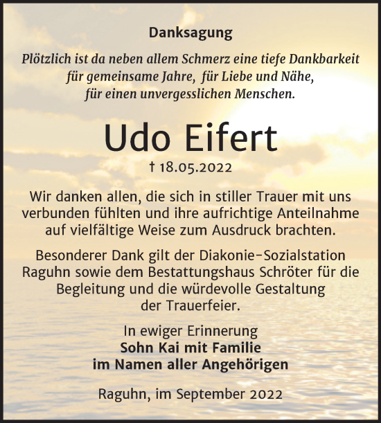 Traueranzeige von Udo Eifert von Trauerkombi Bitterfeld