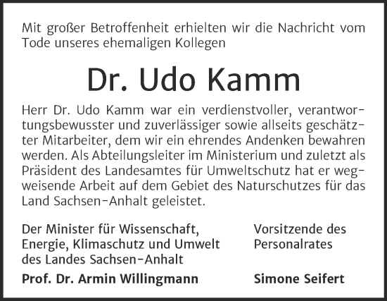 Traueranzeige von Udo Kamm von Mitteldeutsche Zeitung Halle/Saalkreis
