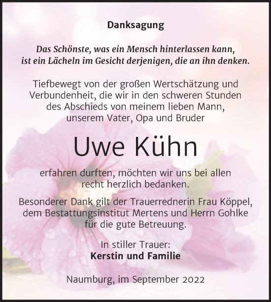 Traueranzeige von Uwe Kühn von Wochenspiegel Naumburg/Nebra