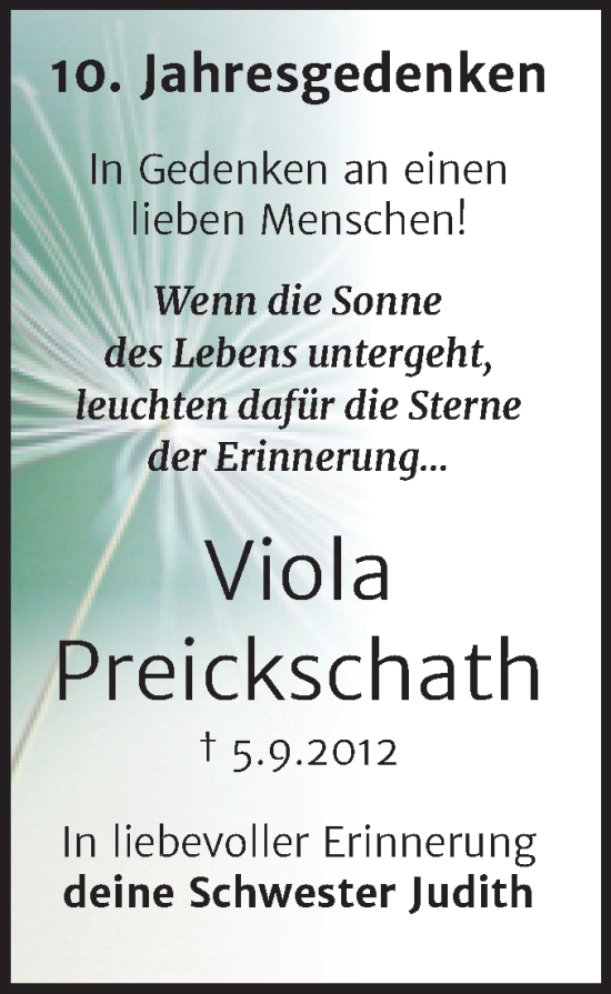 Traueranzeige von Viola Preickschath von Trauerkombi Köthen