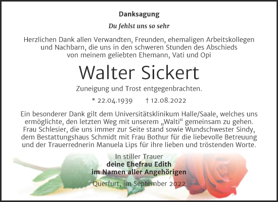 Traueranzeige von Walter Sickert von Trauerkombi Merseburg