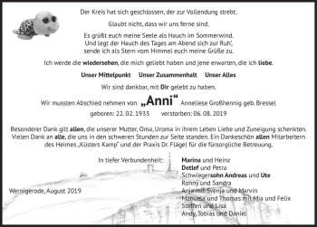 Traueranzeige von ,Anni