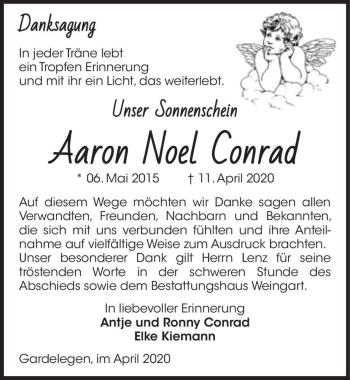 Traueranzeige von Aaron Noel Conrad  von Magdeburger Volksstimme