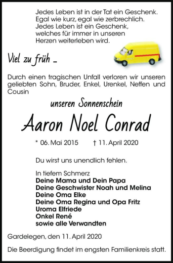 Traueranzeige von Aaron Noel Conrad  von Magdeburger Volksstimme