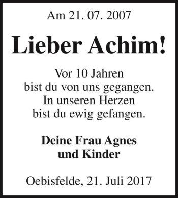 Traueranzeige von Achim  von Magdeburger Volksstimme
