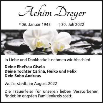 Traueranzeige von Achim Dreyer  von Magdeburger Volksstimme