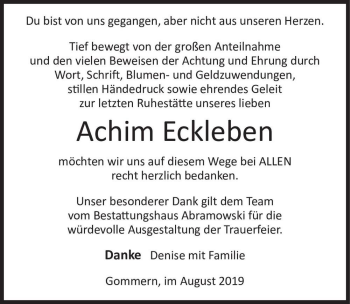 Traueranzeige von Achim Eckleben  von Magdeburger Volksstimme