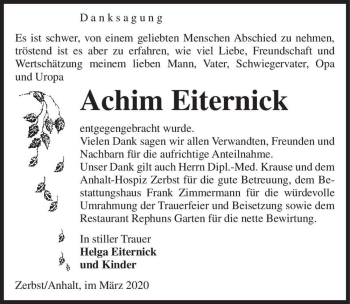 Traueranzeige von Achim Eiternick  von Magdeburger Volksstimme