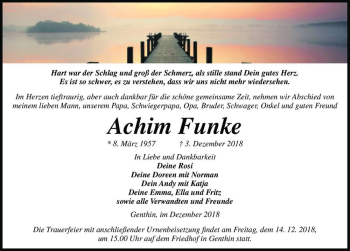 Traueranzeige von Achim Funke  von Magdeburger Volksstimme