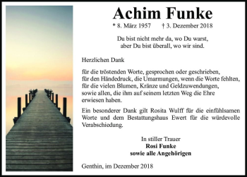 Traueranzeige von Achim Funke  von Magdeburger Volksstimme