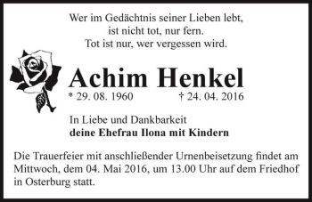 Traueranzeige von Achim Henkel  von Magdeburger Volksstimme