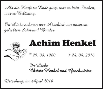 Traueranzeige von Achim Henkel  von Magdeburger Volksstimme