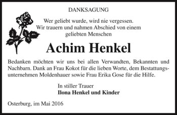 Traueranzeige von Achim Henkel  von Magdeburger Volksstimme