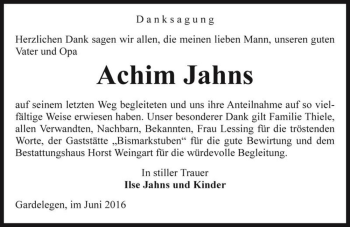 Traueranzeige von Achim Jahns  von Magdeburger Volksstimme